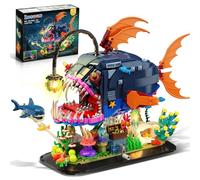 INSOON Set de Construcción de Pez Rape Mecánico con Luces, Bloques Articulados con Tiburón y Medusa, Kit de Animales Marinos de 1139 Piezas, Regalo y Decoración para Mayores de 12 Años