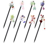 inSowni 8 piezas vintage asiáticas chinas tradicionales Hanfu perla jade flor de madera para el pelo con colgantes de cuentas, palillos para el pelo, tenedores, moños, recogidos para mujeres y niñas
