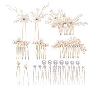 inSowni Paquete de 26 peines laterales para el pelo de novia y flores doradas + horquillas en forma de U, pasadores decorativos con diamantes de imitación, accesorios para mujeres, niñas, novias y