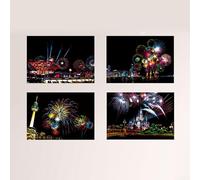 Inspira la creatividad de tu hijo con 4 pinturas para rascar, vista nocturna de la ciudad, dibujos de construcción para una diversión atractiva (fuegos artificiales)