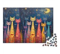Inspiración Cielo Nocturno Gato Puzzle de Papel 1000 Piezas para Adultos Cartón Grueso Relajante Decoración Regalo 38x26cm/1000pcs