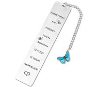 Inspirador Amabro marcapáginas de acero inoxidable, a veces olvidas que eres genial, por lo que este es tu recuerdo, regla motivadora para marcar páginas (azul)