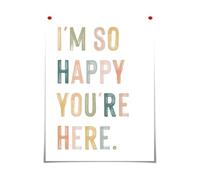 Inspirational Boho Classroom Poster - I'm So Happy You're Here with Rainbow Quote Canvas Wall Art for Kids(Framed,12X18inch(30X45cm))