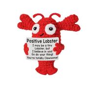 Inspirational Crochet Positive Lobster, Handmade Positive Crochet Animals Collection, Wool Motivational and Uplifting Toy Gift, Perfect for Mothers Day, Father Day, Christmas, and Birthday, 8.5x4cm