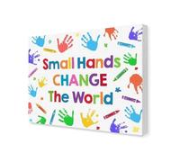 Inspirational Quote for Kids, “Change the World with Small Hands” Canvas Wall Art, Positive Message for Bedroom and Playroom (Framed,12x18inch(30x45cm))