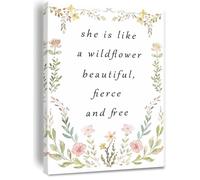 Inspirational Quote Poster She is Like A Wildflower Beautiful Fierce and Free Wildflower Canvas Wall Art Baby Shower Girl Birthday Decor(Unframed,08x12inch(20x30cm))