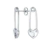 Inspirational Symbol Paper Clip Love Lock Drop Sweet Heart Safety Pin Earrings Stud For Women Teen 14K Yellow Gold Plated .925 Sterling Silver