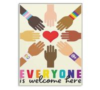 Inspirational Wall Art: Everyone Welcome Poster for Diversity Inclusion and Kids Room Decor(Framed,08x12inch(20x30cm))