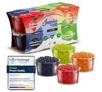 INSPIRE FOOD Perlas para Bubble Tea - 4 Sabores | Fresa, Mango, Manzana Verde, Arándano | Popping Boba Veganas, Sin Gluten y Sin Colorantes Artificiales - 4x100g