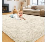 INSPIRE HOMEWARE Alfombra color crema de 120 x 170 cm, suave y mullida alfombra de felpa para comedor, alfombra moderna de pelo alto para habitación de niños, alfombras que no se desprenden para