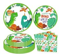 Inspireyee 120 Piezas de Dinosaurios Juego de Vajilla Dino Feliz Cumpleaños Platos Dinosaurio Platos Dino Tazas Servilletas Dino T-Rex 40 Persona Juego de Decoración para Fiestas