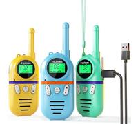 Inspireyes Walkie Talkie Niños Recargable, 48 Horas de Tiempo de Trabajo, 3 kilómetros de Largo Alcance, Regalos de Cumpleaños, Juguetes al Aire Libre para niños de 3 a 12 años, Paquete de 3