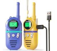 Inspireyes Walkie Talkie Niños Recargable, 48 Horas de Tiempo de Trabajo, 3 kilómetros de Largo Alcance, Regalos de Cumpleaños, Juguetes al Aire Libre para niños de 3 a 12 años, Paquete de 2