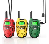 Inspireyes Walkie Talkie Niños Recargable, 48 Horas de Tiempo de Trabajo, 3 kilómetros de Largo Alcance, Regalos de Cumpleaños, Juguetes al Aire Libre para niños de 3 a 12 años, Paquete de 3