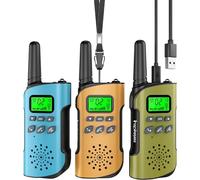 Inspireyes Walkie Talkie Niños Recargable, 48 Horas de Tiempo de Trabajo, 3 kilómetros de Largo Alcance, Regalos de Cumpleaños, Juguetes al Aire Libre para niños de 3 a 12 años, Paquete de 3