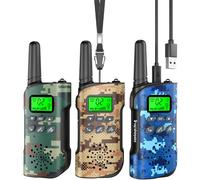 Inspireyes Walkie Talkie Niños Recargable, 48 Horas de Tiempo de Trabajo, 3 kilómetros de Largo Alcance, Regalos de Cumpleaños, Juguetes al Aire Libre para niños de 3 a 12 años, Paquete de 3