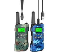 Inspireyes Walkie Talkie Niños Recargable, 48 Horas de Tiempo de Trabajo, 3 kilómetros de Largo Alcance, Regalos de Cumpleaños, Juguetes al Aire Libre para niños de 3 a 12 años, Paquete de 2