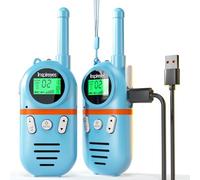 Inspireyes Walkie Talkie Niños Recargable, 48 Horas de Tiempo de Trabajo, 3 kilómetros de Largo Alcance, Regalos de Cumpleaños, Juguetes al Aire Libre para niños de 3 a 12 años, Paquete de 2