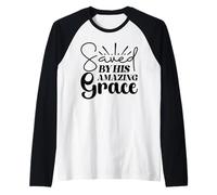 Inspiring Saved by His Grace - Verso de la Biblia Christian Faith Camiseta Manga Raglan