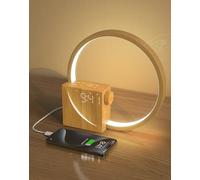 INSSISAIN Lámpara De Cabecera De 10w, 2 Despertador, 10W Puertos de Carga USB, Luz Nocturna de 3 Niveles de Brillo,10 Sonidos Naturales,Ayudar a Dormir a Bebés Y Adultos (Color Madera)