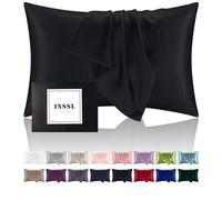 INSSL Funda de Almohada de Seda de Morera para Mujer, para Cabello y Piel, te Mantiene cómoda y Transpirable Durante el sueño (Color Negro, estándar)