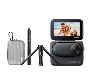 Insta360 GO 3 - Kit Premium Negro de 128 GB, la cámara de acción Tiny Mighty Impermeable de 2.7 K (5 m) con cápsula de acción y Pantalla abatible. Incluye Palo Selfie Invisible, trípode de Escritorio