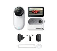 Insta360 GO 3S Blanco (128GB) Paquete POV para Motociclismo- Cámara Vlogging 4K, POV Manos Libres, Móntala Donde Quieras, Estabilización, 140 Min de batería, Impermeable 10 M, Edición IA
