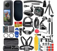 Insta360 X4 8K 360 Cámara de acción impermeable, 8K 360, paquete de estabilización con memoria SanDisk Extreme de 128 GB, lector de tarjetas de alta velocidad + kit de accesorios de 50 piezas