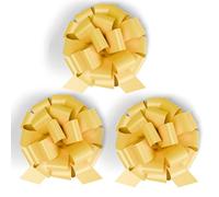 InstaBows Lazos de regalo amarillos de 8 pulgadas, perfectos para regalos de Navidad y regalos de cumpleaños, acabado satinado, fácil de montar, paquete de 3 lazos grandes