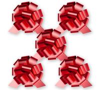 InstaBows Lazos rojos de 12,7 cm, perfectos para regalos de Navidad y regalos de cumpleaños, acabado satinado, fácil de montar, paquete de 5 lazos