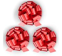 InstaBows Paquete de 3 lazos rojos para envolver regalos y cestas de 8 pulgadas, lazo de regalo grande perfecto para regalos de Navidad, regalo de cumpleaños, lazo de cuerda