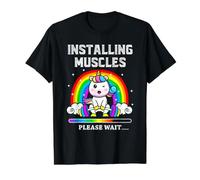 Instalación de Entrenamiento de Levantamiento de Pesas de Unicornio arcoíris Camiseta gráfica económica, Hombre, Negro, L