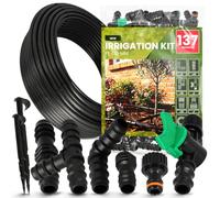 Instalguru Kit Riego por Goteo 137 Pzas Tubería Goteo 16 mm 100 m Manguera Jardín Conector Codo Te Tapón Sistema Automático Huerto Plantas Césped Invernadero Árboles