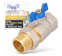 Instalguru Válvula De Bola 3/4'' Hembra x 1'' Macho Mariposa Latón PTFE 30 Bar 120°C Agua Potable Calefacción Válvula Esférica Conexión Roscada Racor Unión
