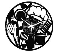 Instant Karma Clocks | Reloj de pared Chef Kitchen | Diseño de cocina gourmet con utensilios y sombrero de chef | Decoración de cocina moderna | Regalo para cocineros apasionados