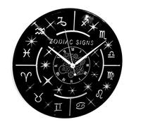 Instant Karma Clocks Reloj de Pared de Vinilo instantáneo Karma Idea Regalo Hand Made-Oroscopo Afinidad ASTROLOGIA Signos Zodiacos Vintage, Silencioso