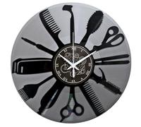 Instant Karma Clocks | Reloj de Pared | Peluquería | Barbería | Motivos de Barber Shop (Negro y Plata B5)