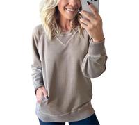 Instantaneou Sudadera para mujer, acanalada, con bolsillos, informal, de manga larga, cuello redondo, ligera, extragrande y de ajuste holgado, moca, M