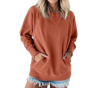 Instantaneou Sweatshirt Fall Batwing Sleeve Ribbed Pullover with Pockets Women's Ribbed Accent Pocketed Pullover (Red,M)