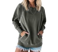 Instantaneou Sweatshirt Fall Batwing Sleeve Ribbed Pullover with Pockets Women's Ribbed Accent Pocketed Pullover (Dark Green,M)