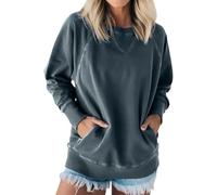Instantaneou Sweatshirt Fall Batwing Sleeve Ribbed Pullover with Pockets Women's Ribbed Accent Pocketed Pullover (Dark Gray,M)