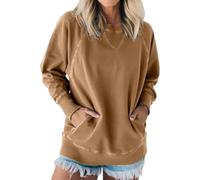 Instantaneou Sweatshirt Fall Batwing Sleeve Ribbed Pullover with Pockets Women's Ribbed Accent Pocketed Pullover (Brown,XL)