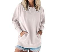 Instantaneou Sweatshirt Fall Batwing Sleeve Ribbed Pullover with Pockets Women's Ribbed Accent Pocketed Pullover (White,L)