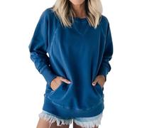 Instantaneou Sweatshirt Fall Batwing Sleeve Ribbed Pullover with Pockets Women's Ribbed Accent Pocketed Pullover (Blue,S)