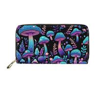 INSTANTARTS Cartera de piel con estampado de hojas de marihuana para mujer, bolso largo con cremallera, Hongos azules bosque