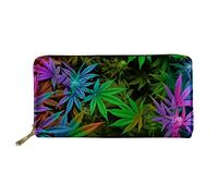 INSTANTARTS Cartera de piel con estampado de hojas de marihuana para mujer, bolso largo con cremallera, Hoja-4, 20*2.5*11CM, Cartera de viaje