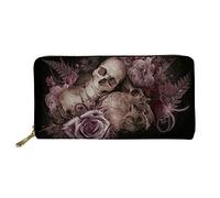 INSTANTARTS Cool Skull - Cartera Larga de Piel sintética para Mujer, Tarjetero, Monedero, Esqueleto, 20 x 2,5 x 11 cm, Cartera de Viaje, Esqueleto, 20 * 2.5 * 11CM, Cartera de Viaje