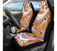 INSTANTARTS Juego de 2 Fundas de Asiento de Coche, diseño de Remolino, Ondulado, Hippie, Flor, Cubo, Colorido, Transpirable, elástico, para Mujer
