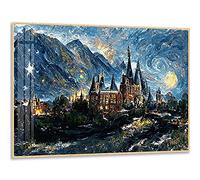 Instarry DIY 5D Diamond Painting Kit Punto de Cruz Diamante Castillo y Cielo Estrellado de Van Gogh Mural Pared Decor 60x40 cm