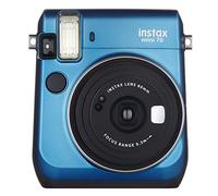 Instax Fujifilm Mini 70 - Cámara Analógica Instantánea (ISO 800, 0.37x, 60 mm, 1:12.7, Flash Automático, Modo Autorretrato, Exposición Automática, Temporizador, Modo Macro), Azul Caribe